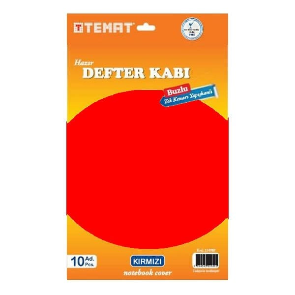 Temat 214908 10 lu Kırmızı Tek Kenarı Yapışkanlı Defter Kabı