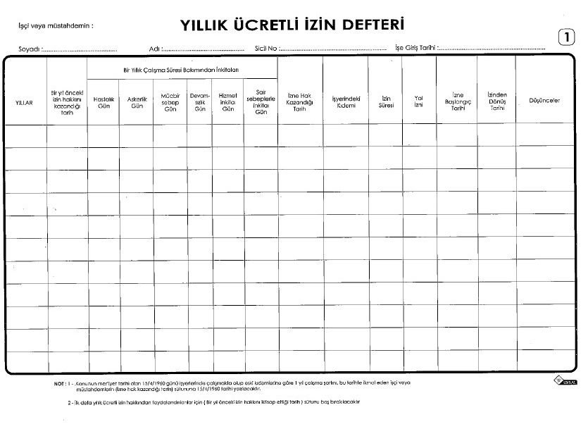UYSAL YILLIK 40 YAPRAK KARTON KAPAK ÜCRETLİ İZİN DEFTERİ