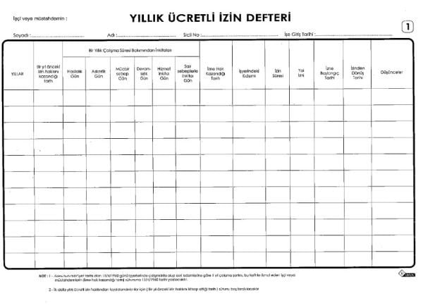 Uysal Yıllık 40 Yaprak Karton Kapak Ücretli İzin Defteri