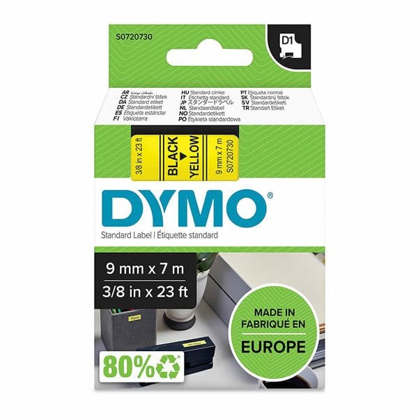 DYMO 40918 D1 9mmx7mt Sarı Üzerine Siyah Yedek Şerit