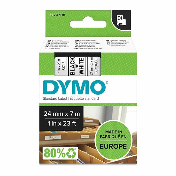 DYMO 53713 D1 24mmx7mt Beyaz Üzerine Siyah Yedek Şerit