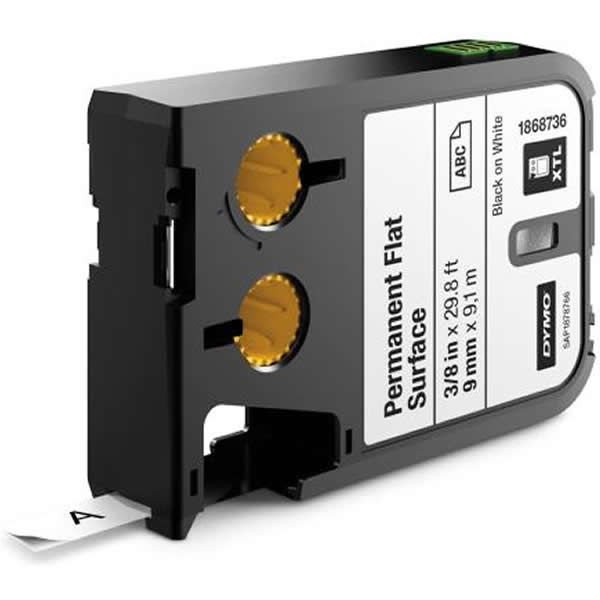 Dymo 1868736 XTL Sabit Polyester Düz Yüzey 9mmx9.1mt Beyaz Üzerine Siyah Şerit