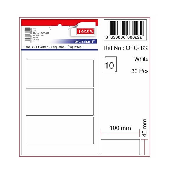 Tanex OFC-122 10 lu Beyaz Ofis Etiketi