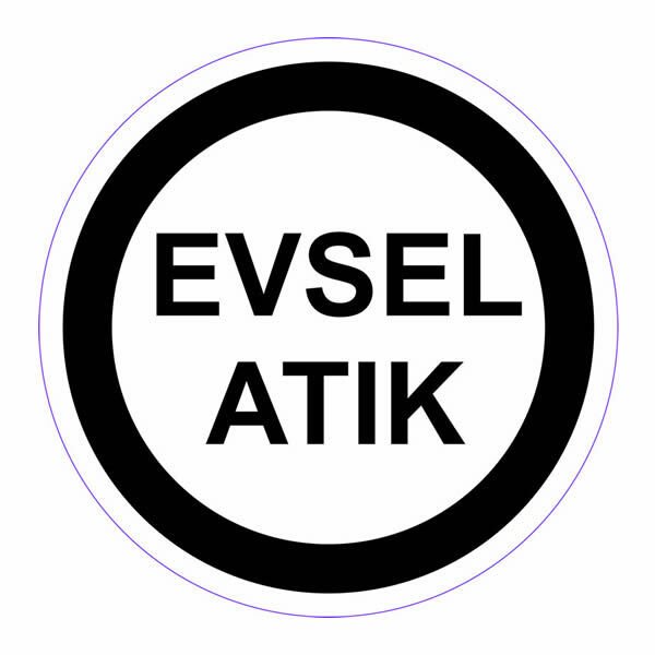 Ofisostim 12x12cm Evsel Atık Siyah Yuvarlak Yapışkanlı Sticker