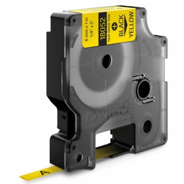Dymo 18052 RhinoPro Isıyla Küçülen 6mmx1.5mt Sarı Üzerine Siyah Şerit