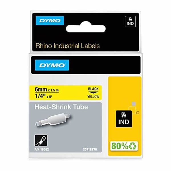 Dymo 18052 RhinoPro Isıyla Küçülen 6mmx1.5mt Sarı Üzerine Siyah Şerit
