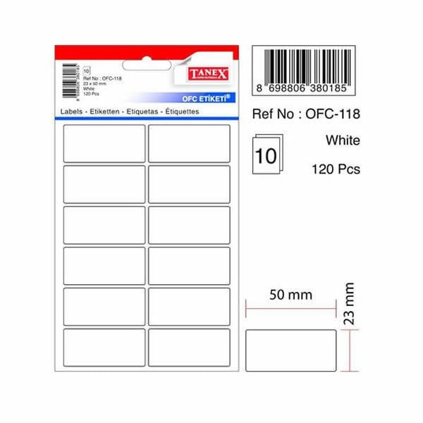 Tanex OFC-118 10 lu Beyaz Ofis Etiketi