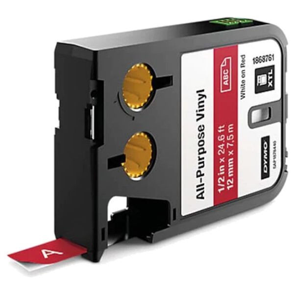 Dymo 1868761 XTL 12mmx7mt Çok Amaçlı Vinil Kırmızı Üzerine Beyaz Şerit