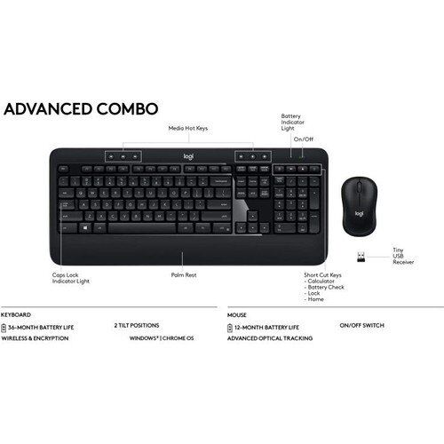 Logitech 920-008808 Wireless Siyah Set Işıklı Combo Klavye & Mouse