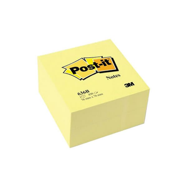 Post-it 636B 76x76 450 Yaprak Sarı Renk Yapışkanlı Küp Not Kağıt