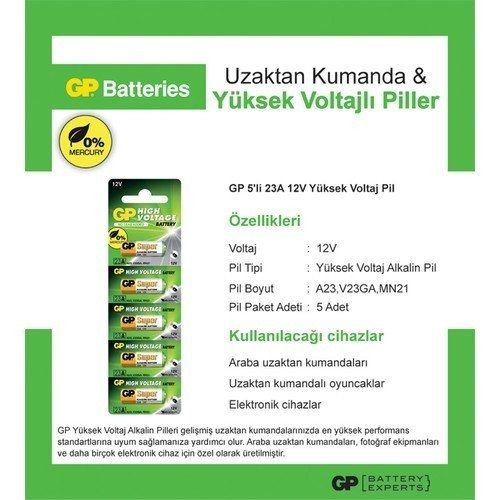 Gp 23A-C5 12V 5 li Alkalin İnce Çakmak Pili