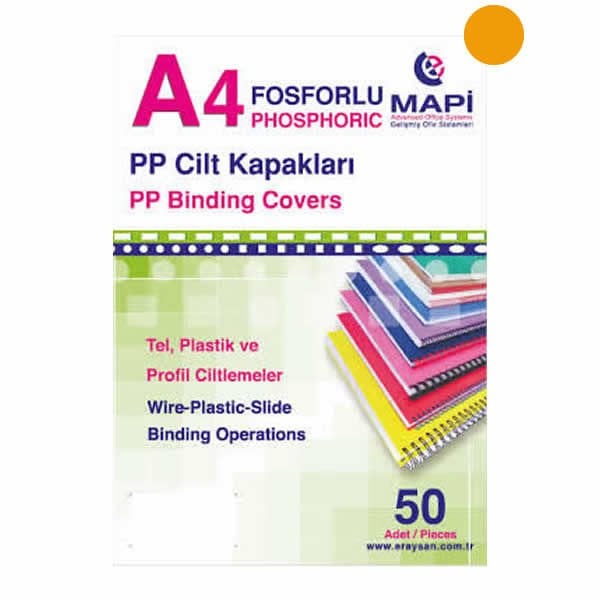 Mapi A4 550 Mic 50 li Fosforlu Turuncu Pvc Opak Cilt Kapağı