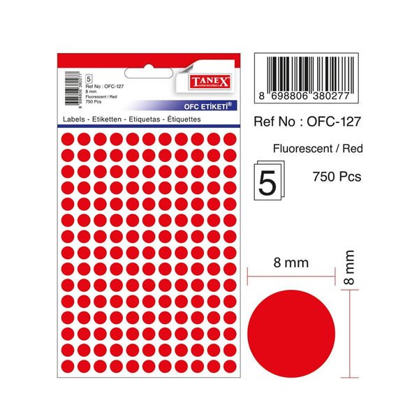 Tanex OFC-127 5 li Kırmızı Ofis Etiketi