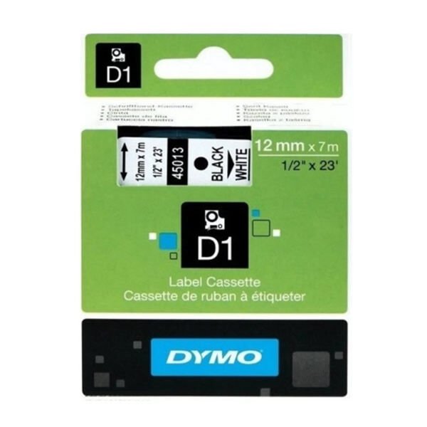 DYMO 45013 D1 12 mmx7 mt  Beyaz Üzerine Siyah Yedek Şerit