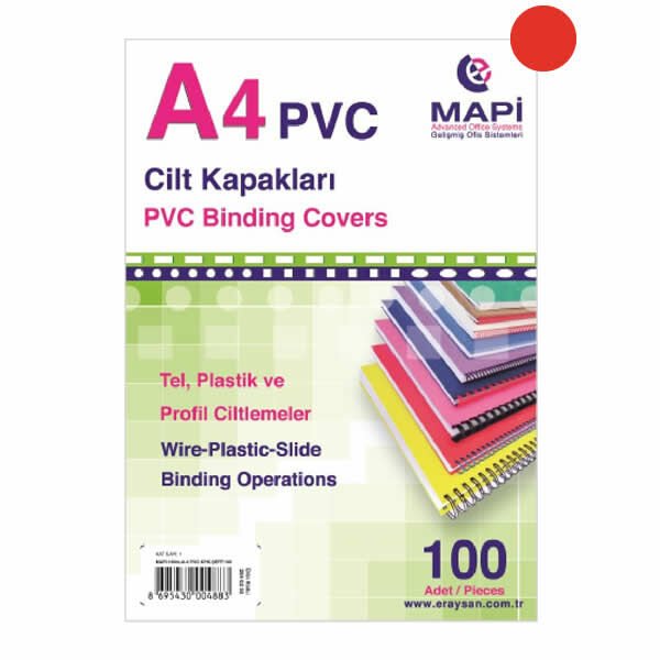 Mapi A3 160 mic 100 lü  Kırmız Pvc Opak Cilt Kapak