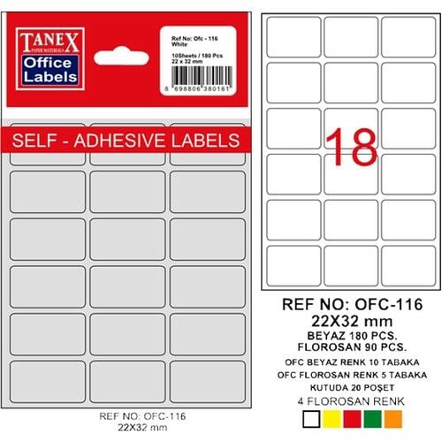 Tanex OFC-116 5 li Floresan Turuncu Ofis Etiketi