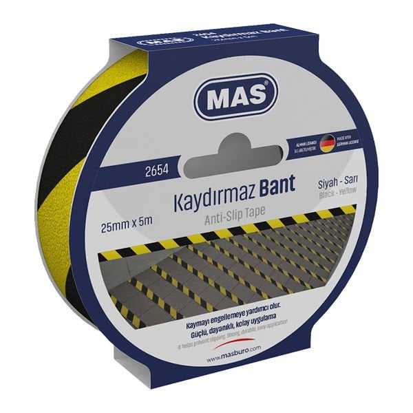 Mas 2654 25mmx5mt Sarı-Siyah Kaydırmaz Bant