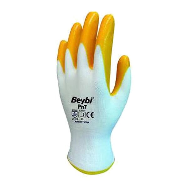 Beybi Nitril Poly PN7 10XL Beyaz-Sarı İş Eldiveni