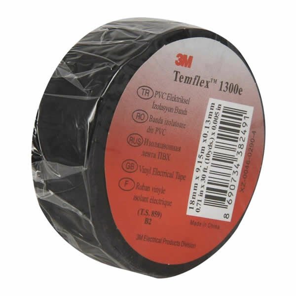 3M 1300E 18 mm Siyah Pvc Elektrik İzole Bant
