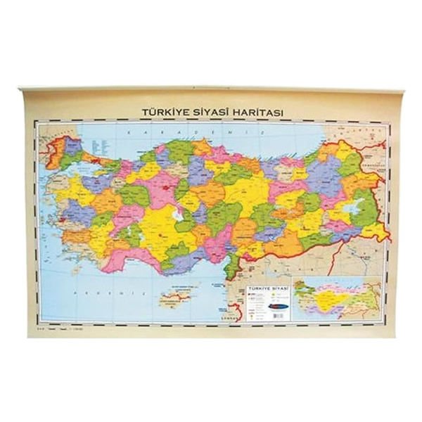 İnter INT-820 70x100 Çıtalı Askılı Türkiye Siyasi Fiziki Harita