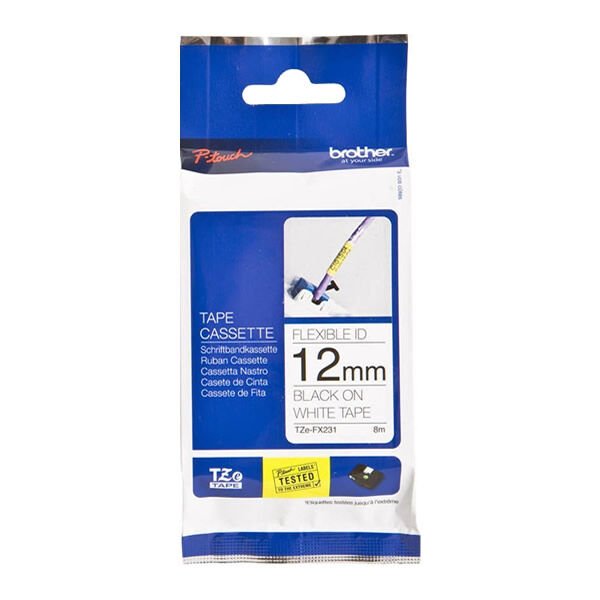 Brother TZE-231 12 mm Beyaz Üzerine Siyah Laminasyonlu Etiket