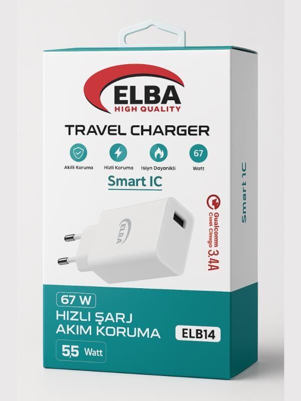 Elba ELB14 Elb-67w USB 67w 3.4A Hızlı Şarj Akıllı Koruma /Isıya Dayanıklı Ev Tipi Şarj Başlığı