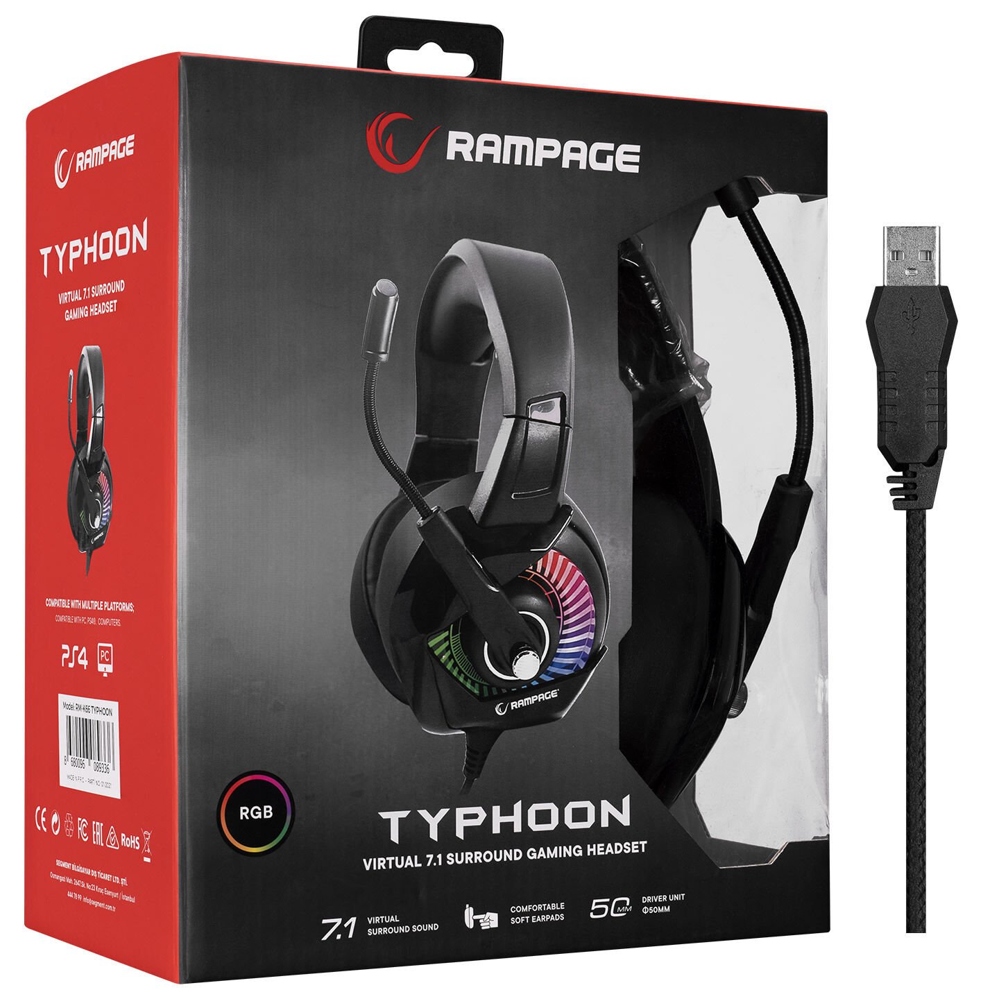 RAMPAGE RM-K66 SİYAH USB 7,1 RGB LEDLİ MİKROFONLU OYUNCU KULAKLIK