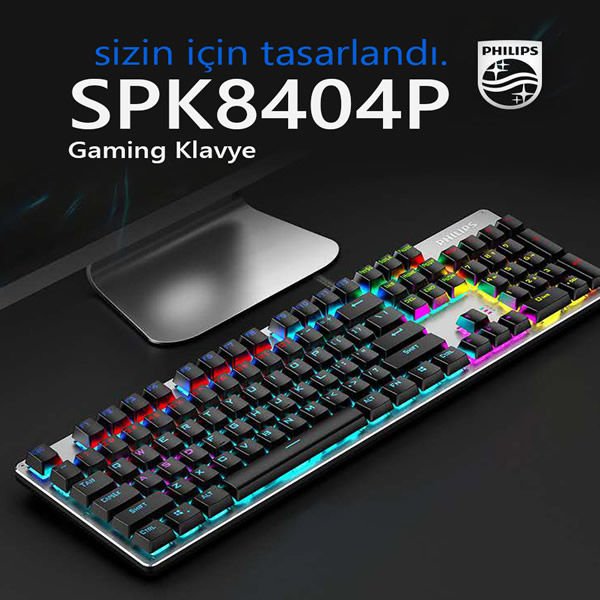 Philips SPK8404 Siyah-Gümüş Rainbow Aydınlatmalı Blue Switch Mekanik Gaming Oyuncu Klavyesi