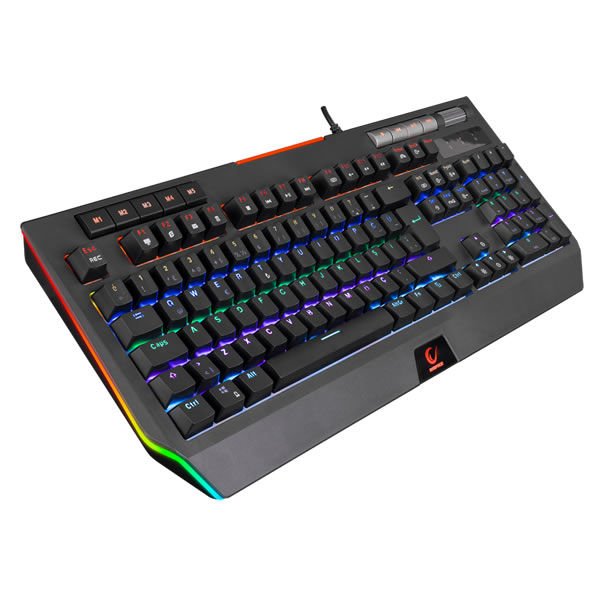 RAMPAGE KB-R105 EXHERO FULL RGB LEDLİ OUTEMU BLUE SWİTCH 5 MAKRO TUŞLU STANDLI GAMİNG OYUNCU KLAVYESİ
