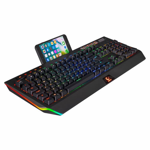 RAMPAGE KB-R105 EXHERO FULL RGB LEDLİ OUTEMU BLUE SWİTCH 5 MAKRO TUŞLU STANDLI GAMİNG OYUNCU KLAVYESİ