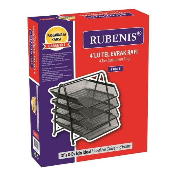 Rubenıs 9184 4 lü Siyah Metal Evrak Rafı