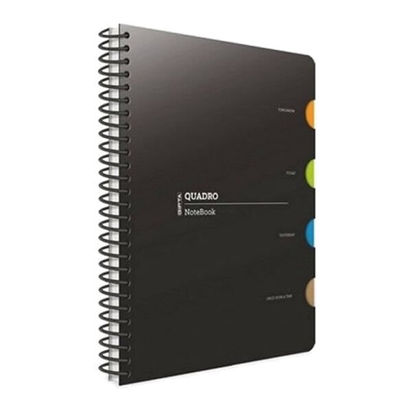 Gıpta Quadro 17x24 150 Yaprak Çizgili 4 Seperatörlü Spiralli Plastik Kapaklı Defter