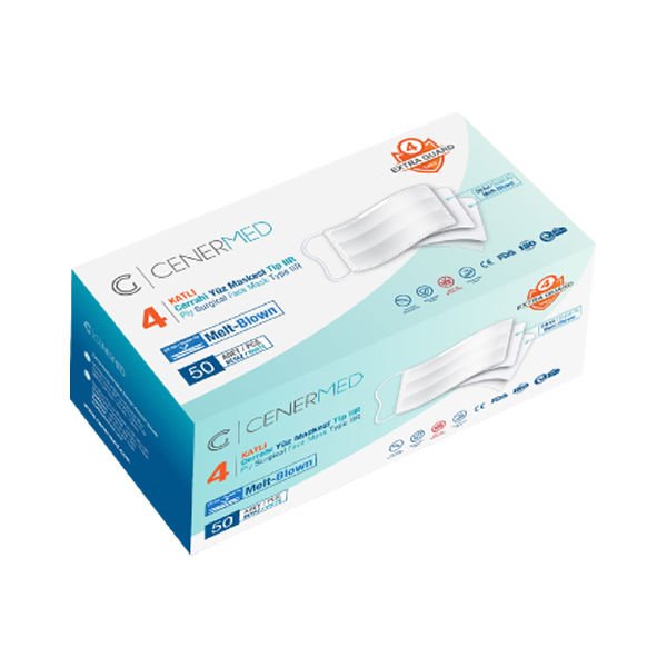Cenermed 50 li Tek Kullanımlık Extra Guard 4 Beyaz Cerrahi Maske