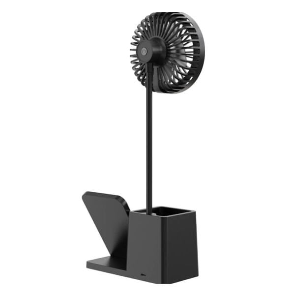 S-link SL-M9055 Siyah TypeC 10W Kablosuz Şarj Cihazlı Kalemlikli Mini Vantilatörlü Masa Lambası