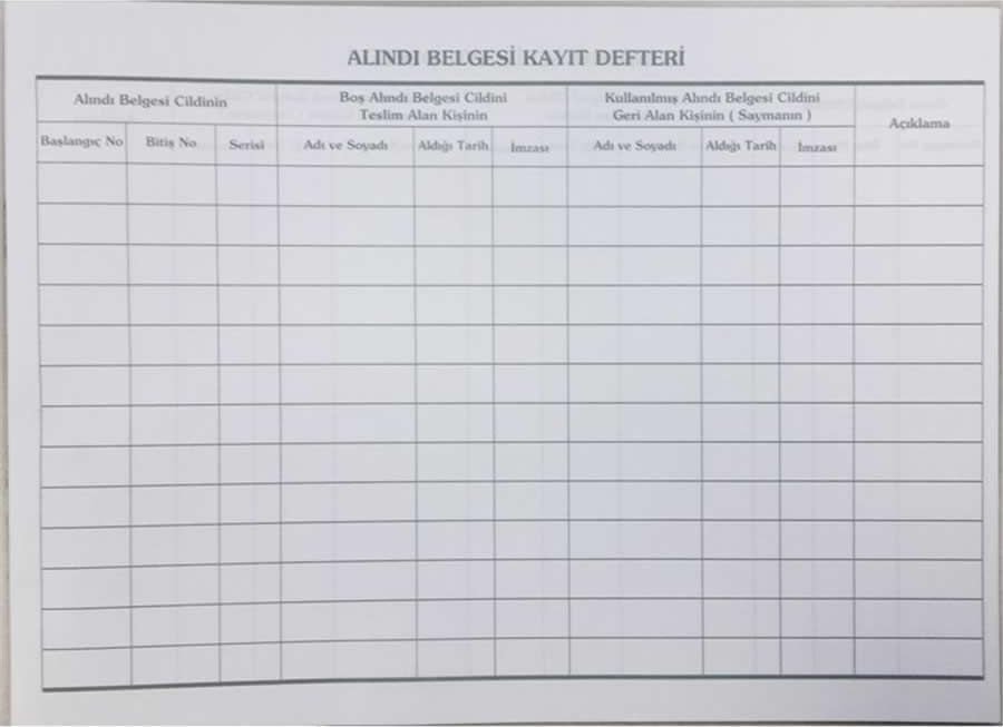 TURKUAZ 40 YAPRAK ALINDI BELGESİ DEFTERİ
