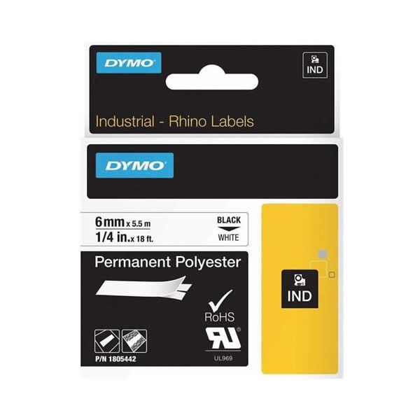 DYMO 6MMX5,5M BEYAZ-SİYAH RHİNOPRO SABİTPOLYESTER ŞERİT