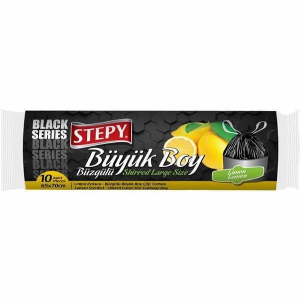 Stepy 65x70 10 lu Büyük Boy Büzgülü Limon Kokulu Çöp Poşeti