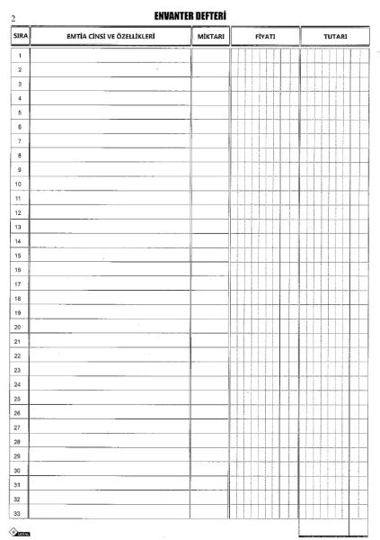 Uysal 20X28 32 Yaprak Numaralı Envanter Defter