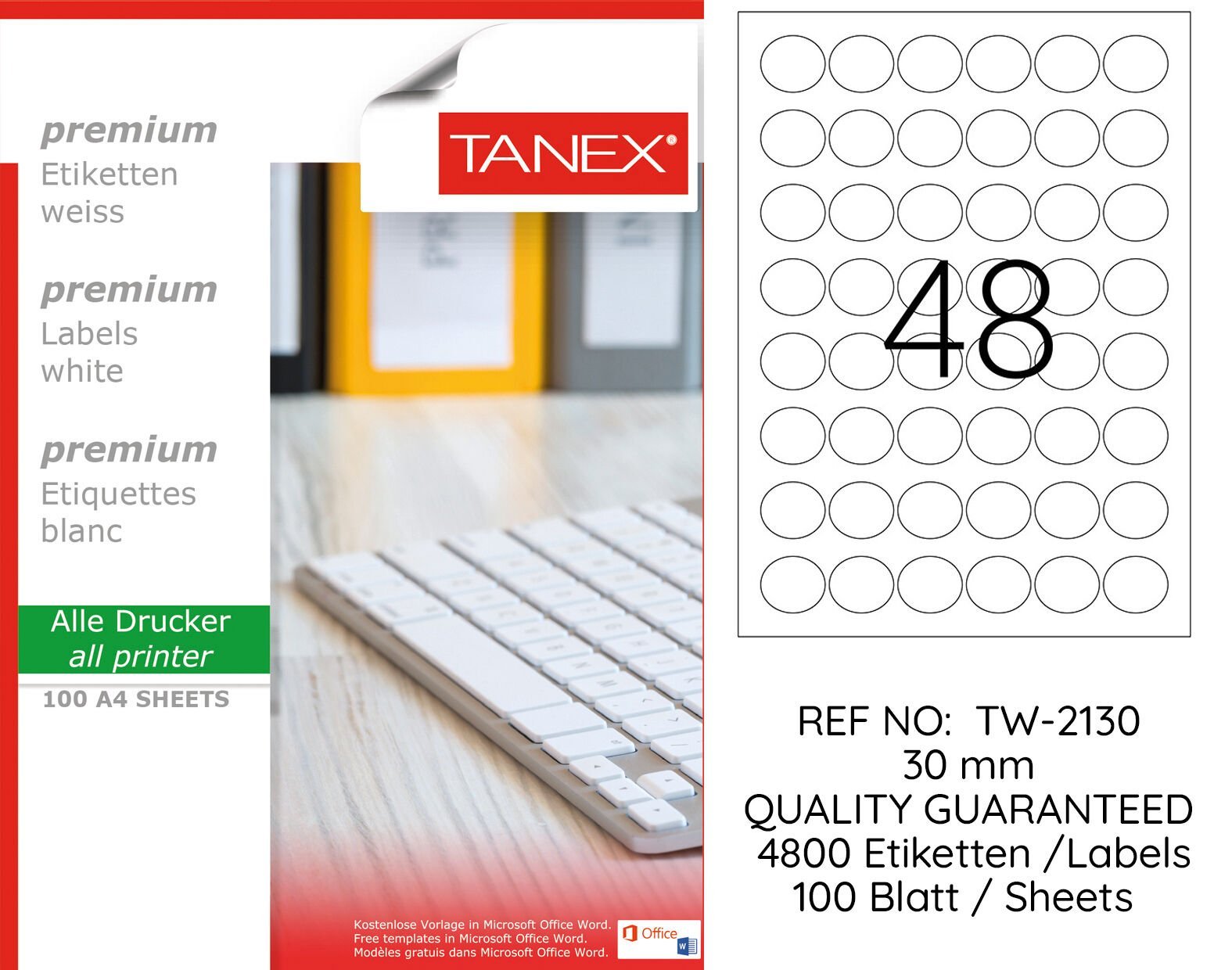 Tanex TW-2130 30 mm 100 lü Lazer Etiket