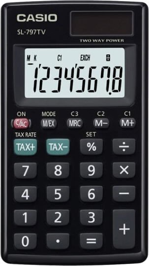 Casio SL-797TV-BK 8 Haneli Siyah Cep Tipi Hesap Makinesi
