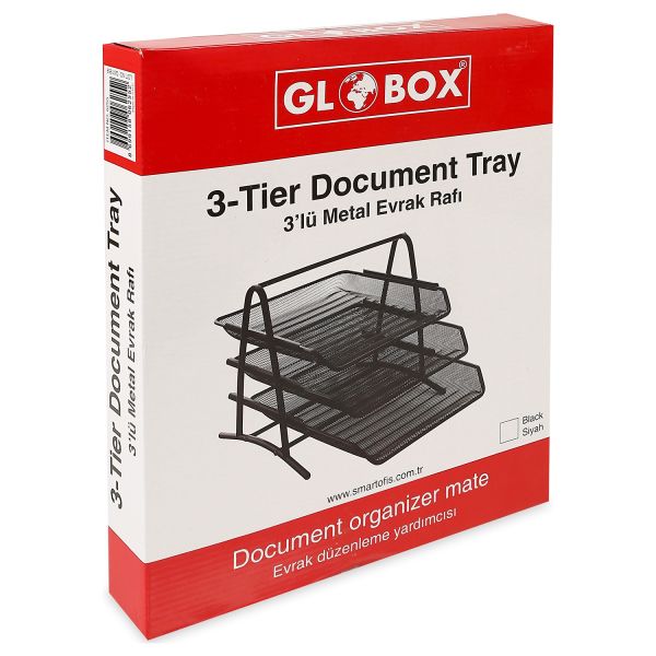 Globox 3 lü Siyah Evrak Rafı