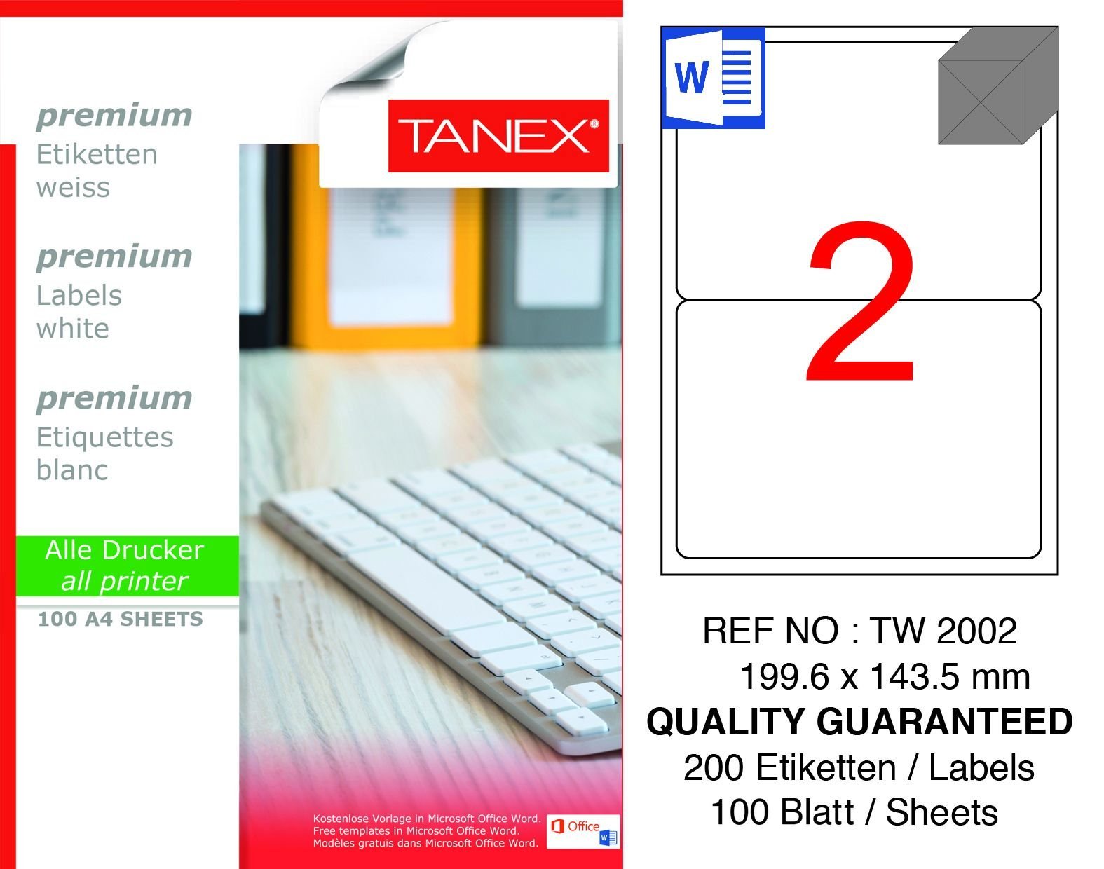 Tanex TW-2002 199,6X143,5mm 100 lü Lazer Etiket