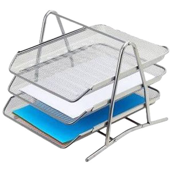 Inox 0591 3 lü File Gümüş Metal Evrak Rafı
