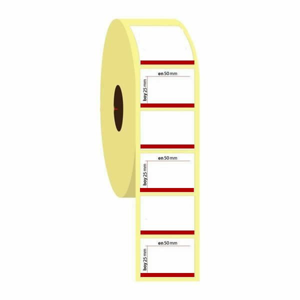 Ofis 25x50 1000 li Termal Kırmızı Çizgili Barkod Etiketi