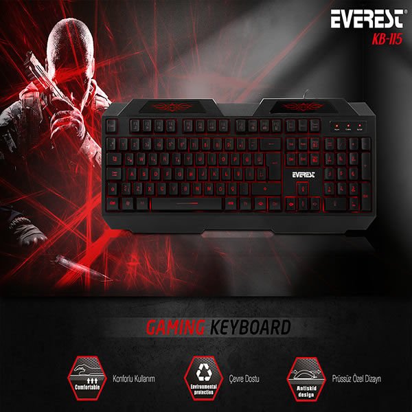 EVEREST KB-115 USB 3 RENK AYDINLATMALI SİYAH Q KLAVYE