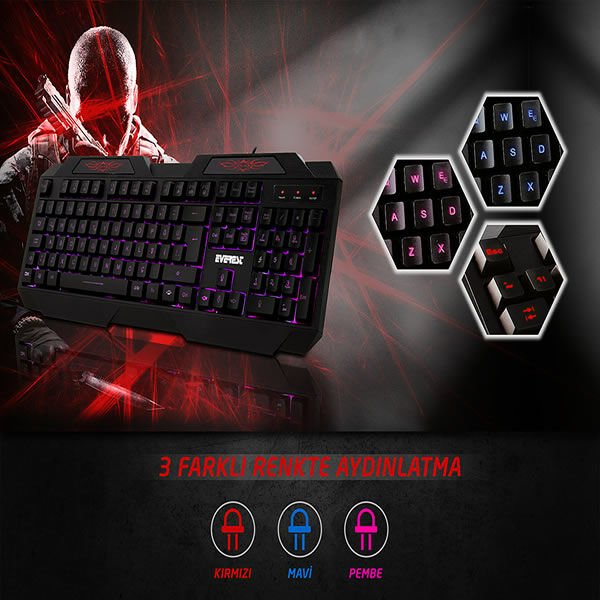 EVEREST KB-115 USB 3 RENK AYDINLATMALI SİYAH Q KLAVYE