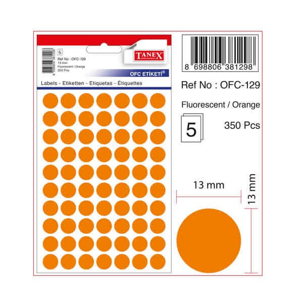 Tanex OFC-129 5 li Florasan Turuncu Ofis Etiketi