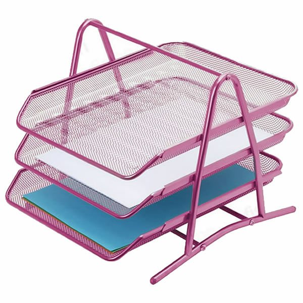 Inox 3899 3 lü File Pembe Metal Evrak Rafı